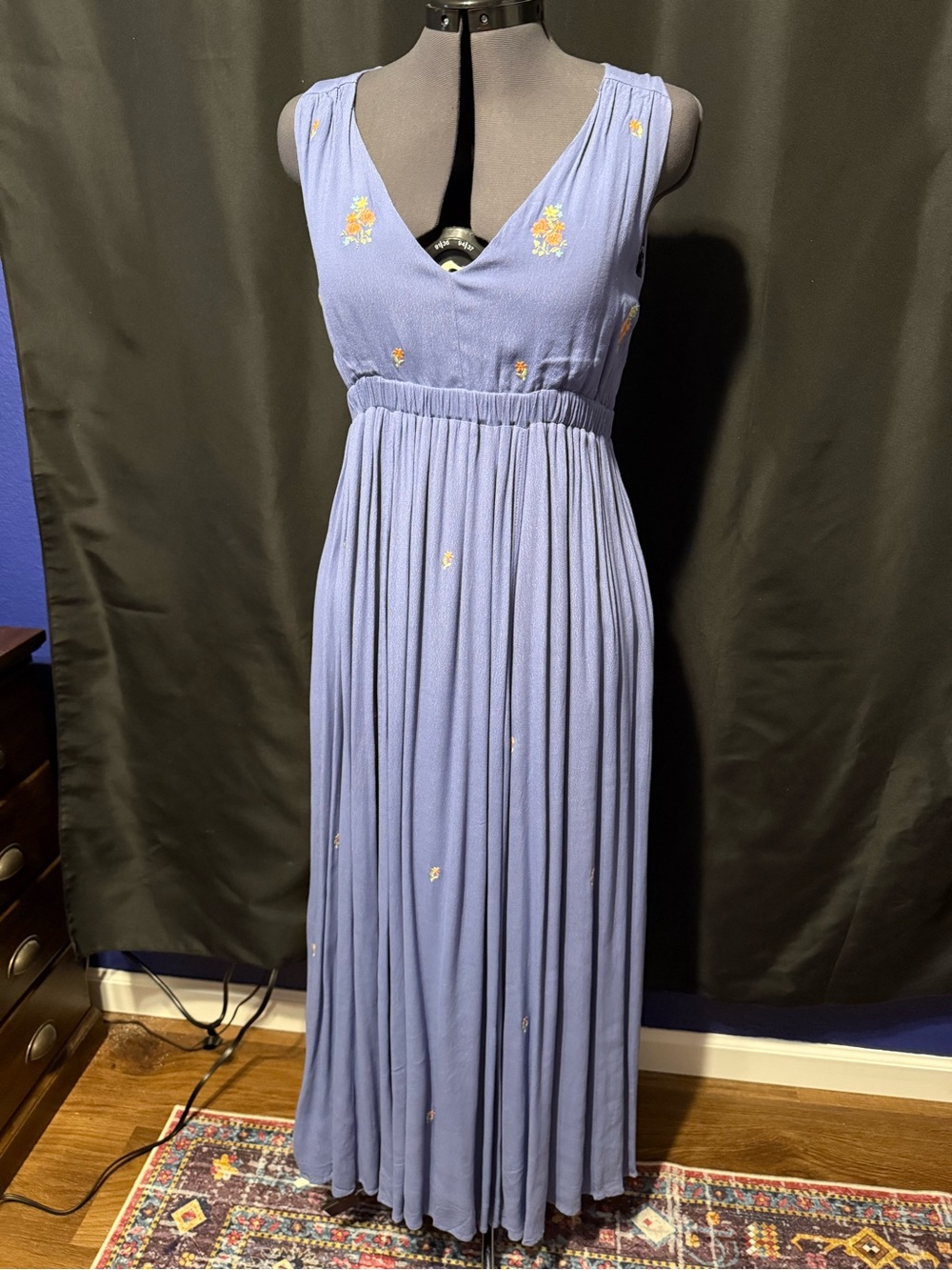 NWT In Bloom Periwinkle Maxi Dress with  Floral Embroidery